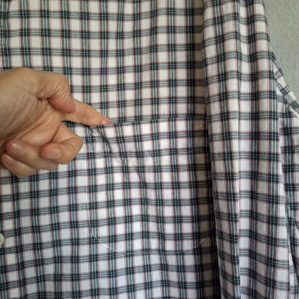 J Crew 2XL Shirt Slim Fit Button Down Gray Red Plaid Stretch Cotton Blend Casual